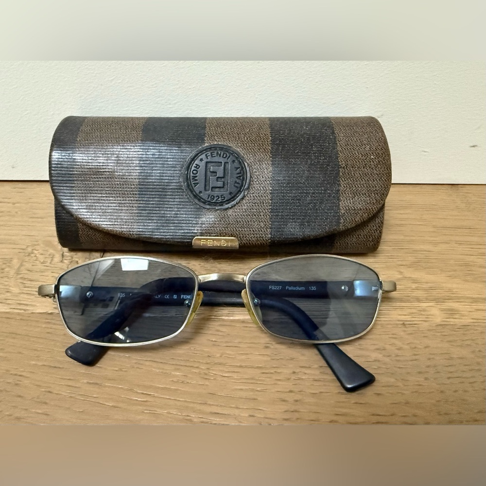 Vintage Fendi FS227 Palladium (silver tone) Sunglasses with Blue Lenses and Case
